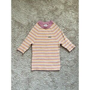 BDG Women's Stripe Embroidered Sloan Sweater Tee in Pink Combo Size XS